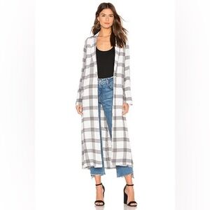 Flynn Skye Gray & White Plaid Long Duster Cardigan